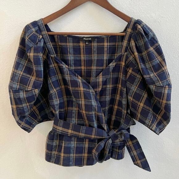 Madewell Navy and Brown Plaid Blouse - Picture 3 of 16
